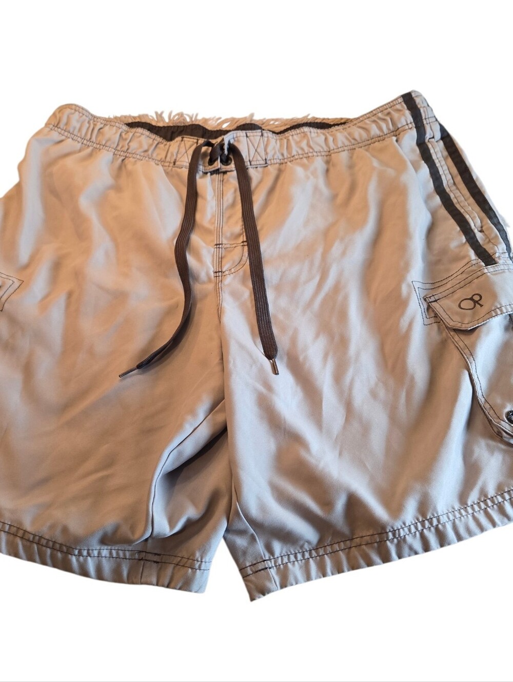 OP (Ocean Pacific) Light Gray Swim Trunks with Dark Stripe Size 2XL